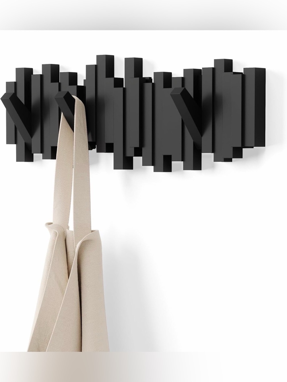 Black Wall Coat Rack with retractable Hooks - modern, sleek, minimalist